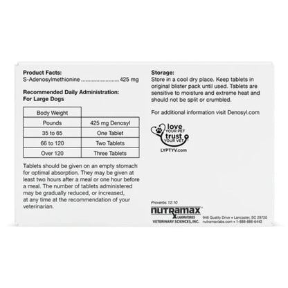 Nutramax Denosyl Liver and Brain Health Supplement for Large Dogs, With S-Adenosylmethionine (SAMe) dosage