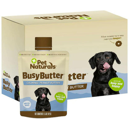 Box of Pet Naturals Busy Butter peanut butter for dogs with a dog on the packaging.