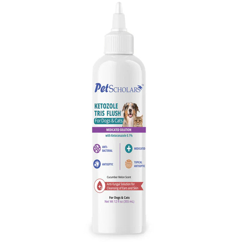 Pet Scholars Ketozole Tris Flush bottle for dogs and cats on a white background