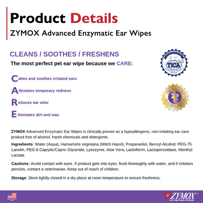 Zymox Advanced Enzymatic Ear Wipes product details