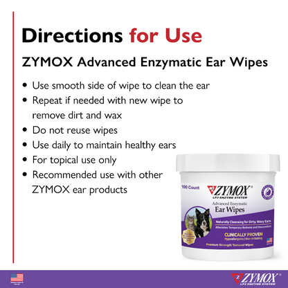 Zymox Advanced Enzymatic Ear Wipes directions for use