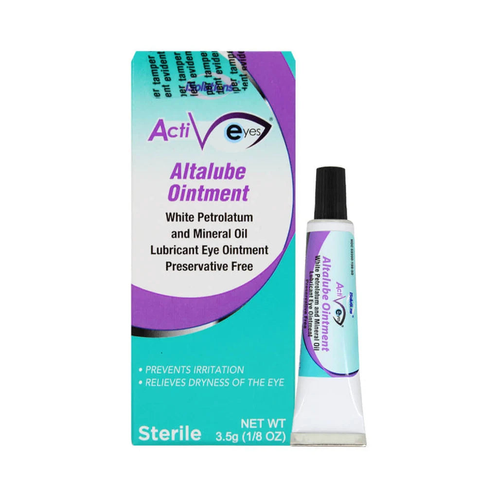 ActivEyes Altalube Ointment eye ointment shown with its retail box and a single tube on a plain white background.