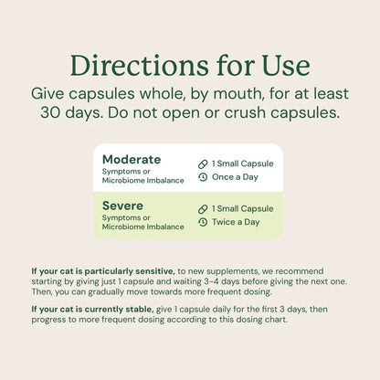 Dosing chart for capsules with directions for use on a light beige background