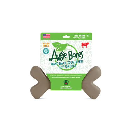 Dog chew toy with packaging featuring 'Augie Bones' brand on a white background
