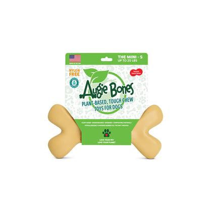 Dog chew toy with packaging labeled 'Augie Bones' on a white background