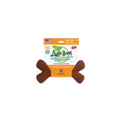 Dog chew toy packaging with 'Augie Bones' branding on a white background