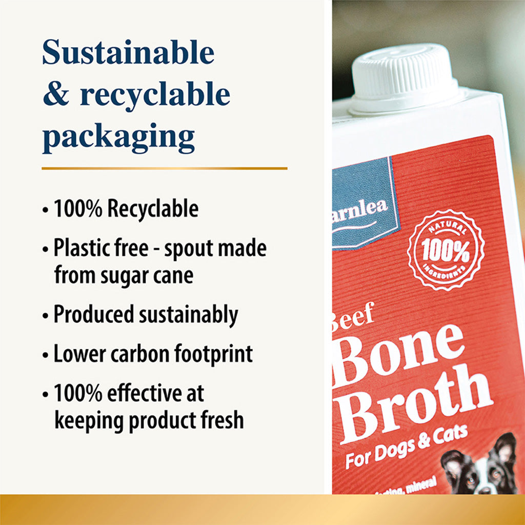 Karnlea Beef Bone Broth packaging with sustainability features highlighted
