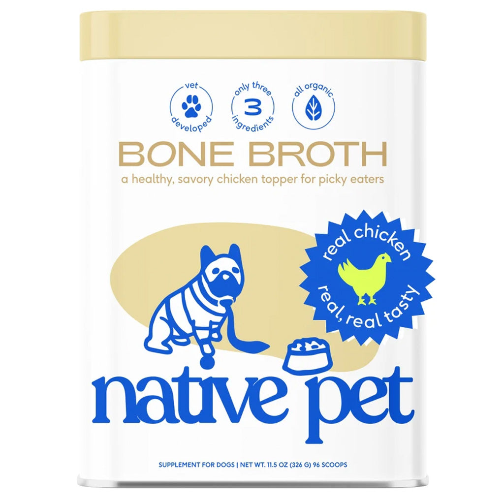 Can of native pet bone broth for dogs on a white background