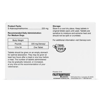 Nutramax Denosyl Liver and Brain Health Supplement for Medium Dogs, With S-Adenosylmethionine (SAMe) dosage