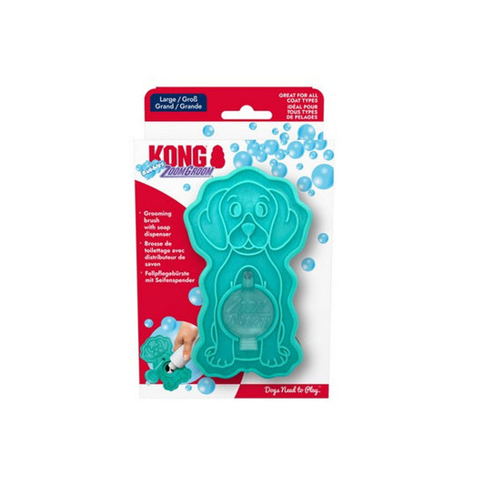 KONG ZoomGroom Bubbles dog grooming brush in retail packaging