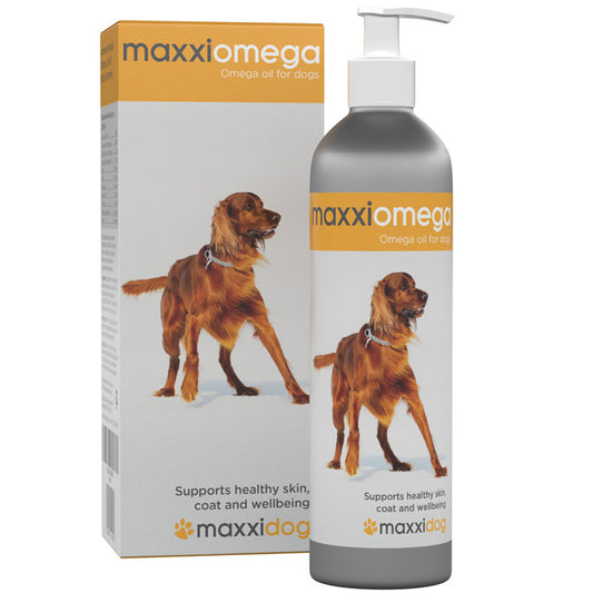 maxxiomega for dogs 296 ml
Omega oil 3, 6 & 9 for healthy skin and shiny coat. Vitamins A D & E and Biotin.