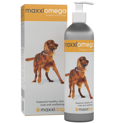 maxxiomega for dogs 296 ml
Omega oil 3, 6 & 9 for healthy skin and shiny coat. Vitamins A D & E and Biotin.