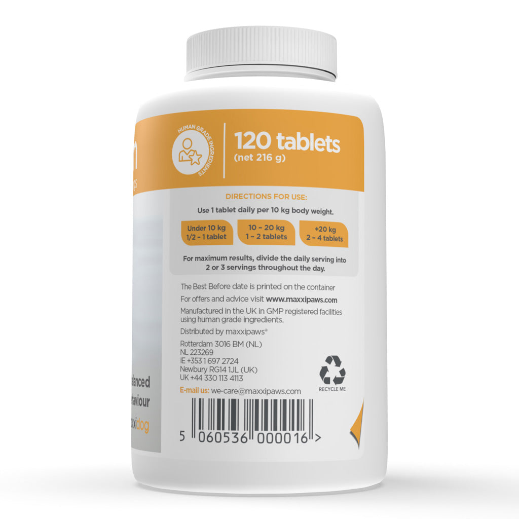 maxxicalm calming aid for dogs supplement directions for use