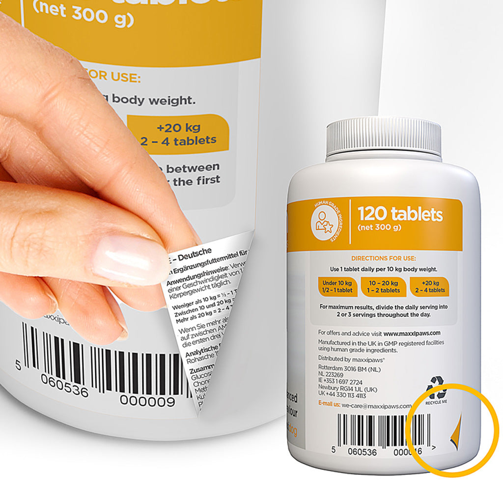 maxxicalm calming aid for dogs supplement peel back label