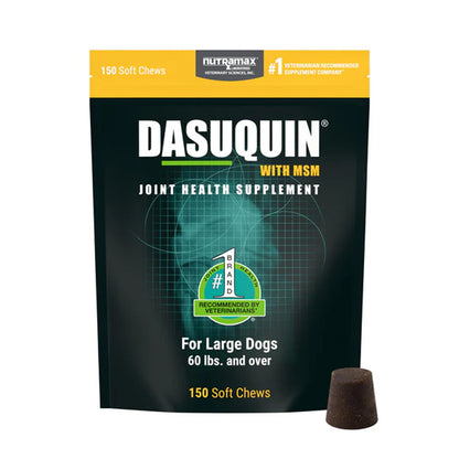 Dasuquin with msm joint health supplement package for large dogs with Nutramax branding.
