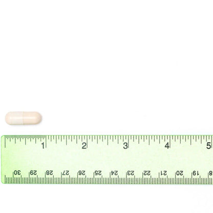 Omega Healthy Heart capsule shown beside a ruler to indicate its size