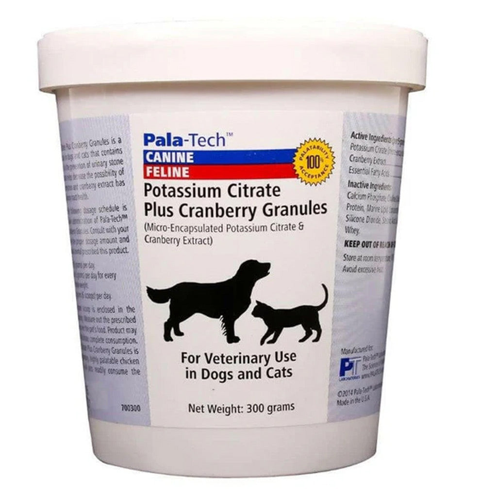 Pala-Tech Potassium Citrate Plus Cranberry Granules container for dogs and cats on a white background UK STOCK