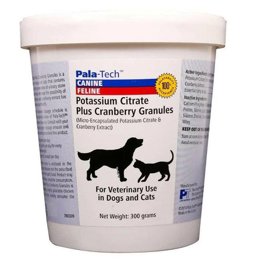 Pala-Tech Potassium Citrate Plus Cranberry Granules container for dogs and cats on a white background UK STOCK