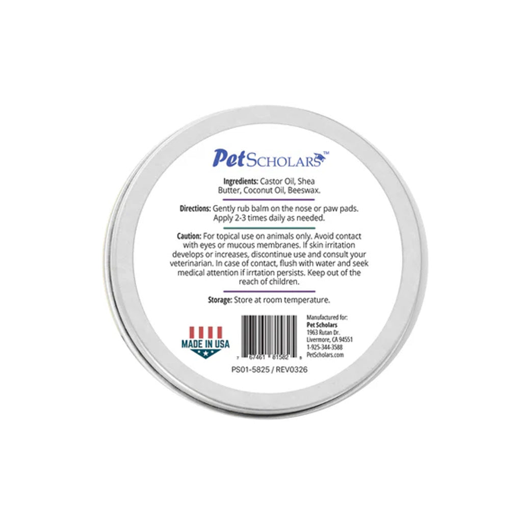 Pet Scholars balm container with label on a white background