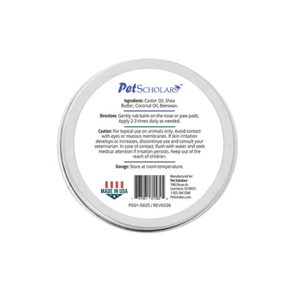 Pet Scholars balm container with label on a white background