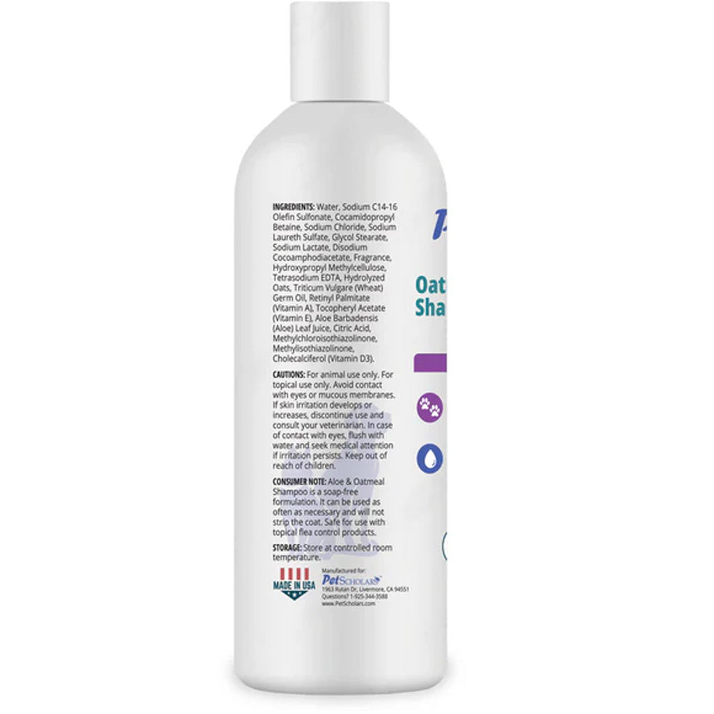 Bottle of oat shampoo with label on a white background