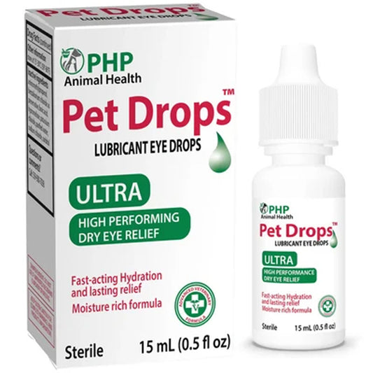 PHP Animal Health Pet Drops lubricant eye drops for dogs and cats, bottle with retail box