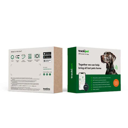 Trackipet GPS tracker for dogs packaging on a white background