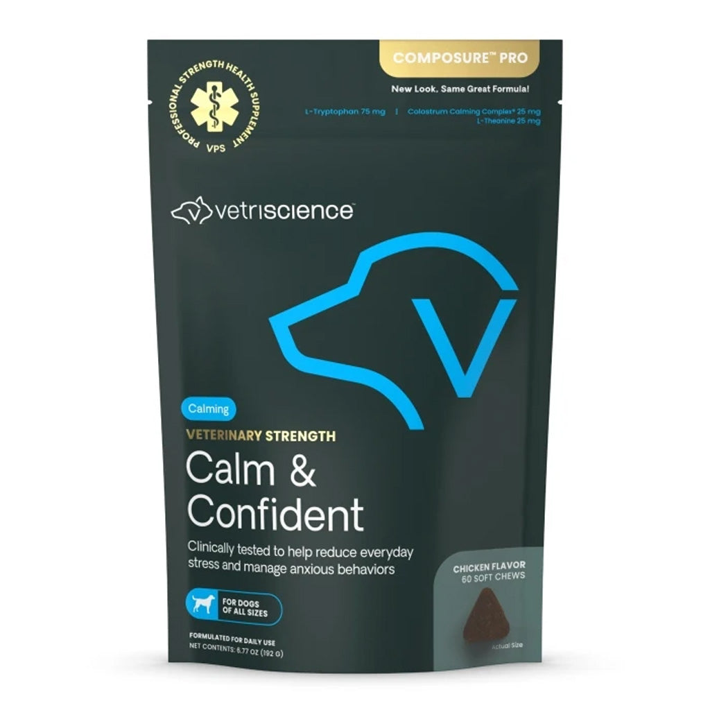 Vetriscience Veterinary Strength Calm & Confident product packaging on a white background Composure Pro
