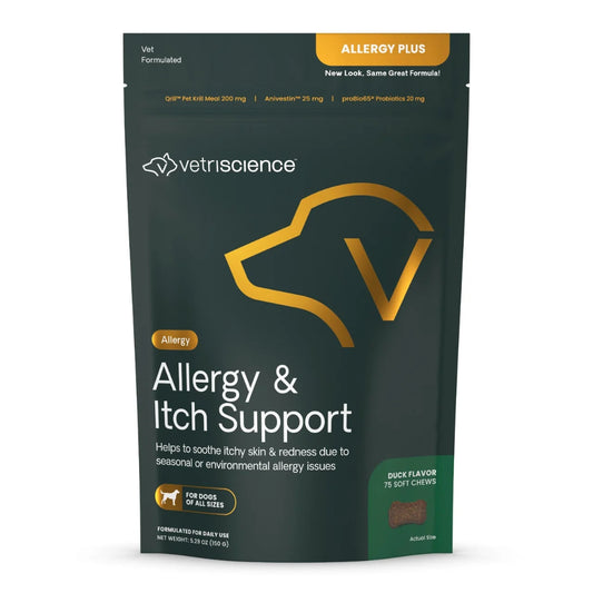 VetriScience Allergy & Itch Support for dogs, 75 chew bag front, duck flavour