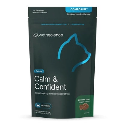 VetriScience Calm & Confident chicken flavour calming chews for cats, 30 chew pack front