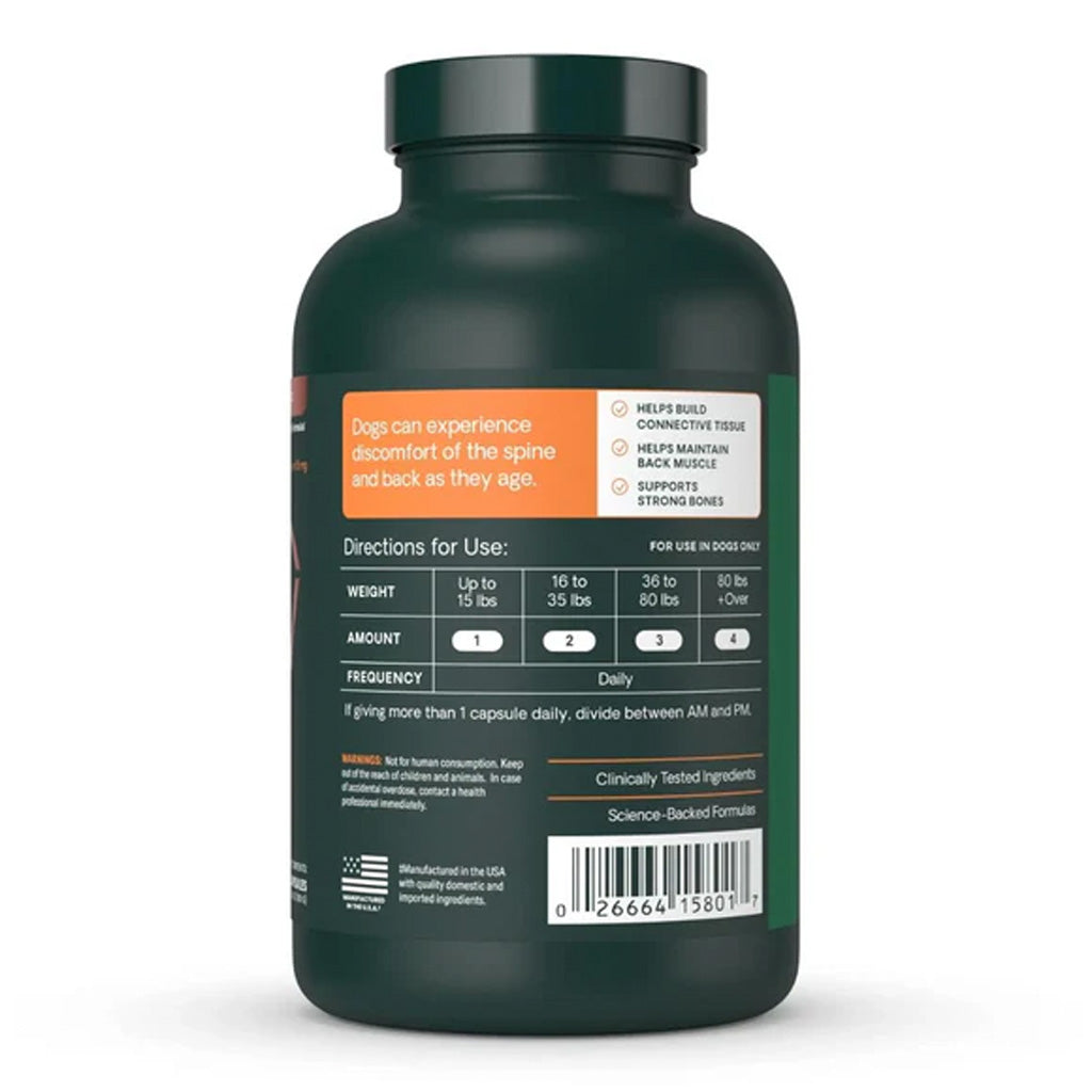VetriScience Healthy Spine & Disc 180 capsule bottle, right side of label