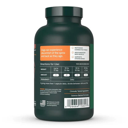 VetriScience Healthy Spine & Disc 180 capsule bottle, right side of label