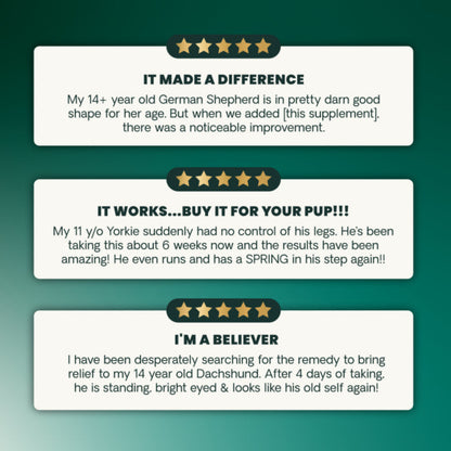 Three VetriScience customer reviews of Healthy Spine & Disc for dogs