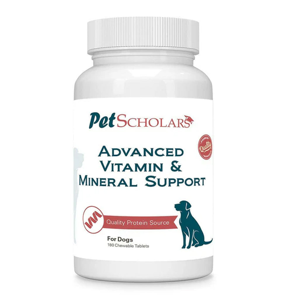 Pet Scholars Advanced Vitamin & Mineral Support supplement bottle on a white background