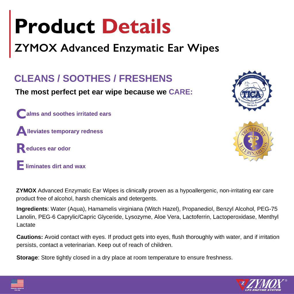 Zymox Advanced Enzymatic Ear Wipes product details
